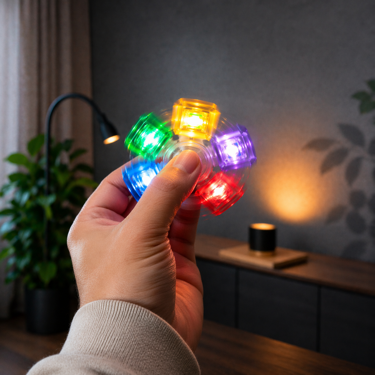 Keyboard Fidget Toy spinner met LED en sleutelhanger - Met 5 Knoppen - Transparant met multicolor lampjes - Afbeelding 5