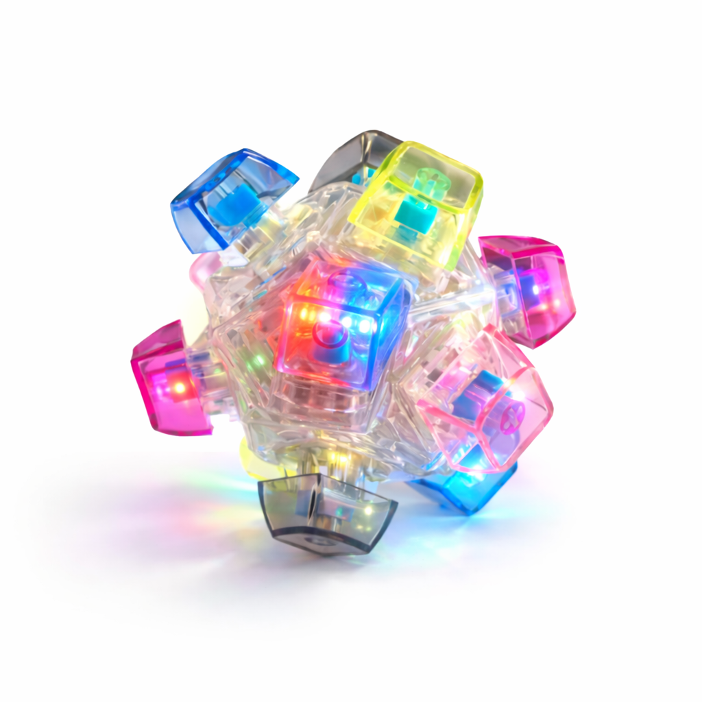 Keyboard Fidget Toy bal met LED - Met 12 Knoppen - Transparant met blauw/rode lampjes - Afbeelding 3