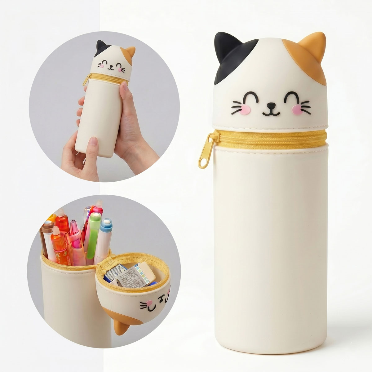 Schattige kawaii dieren pennenetui - Siliconen met rits - Poes - Afbeelding 2