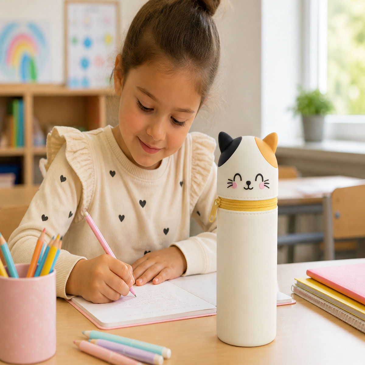 Schattige kawaii dieren pennenetui - Siliconen met rits - Poes - Afbeelding 3
