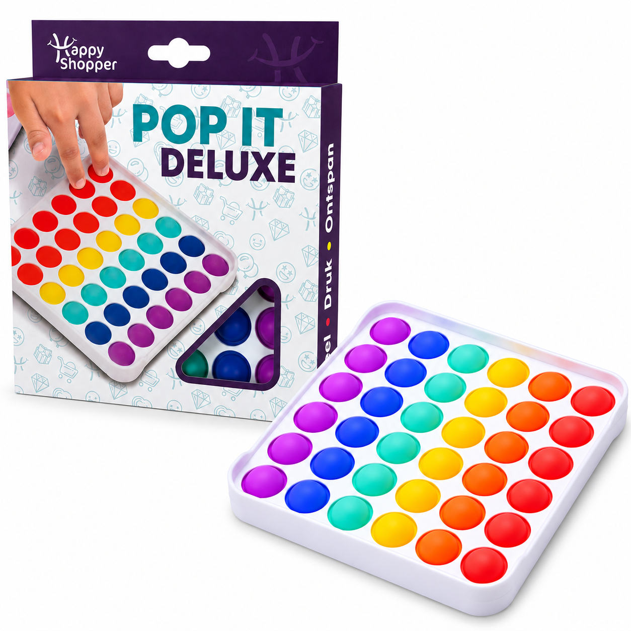 Pop it deluxe vierkant - Fidget toy - Regenboog - Stressverlagend speelgoed voor kinderen