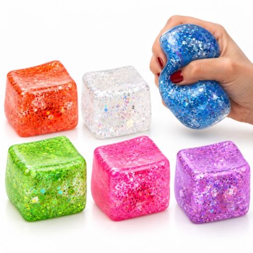 Squishy Cube Glitter XL – Zachte Stressbal Fidget Toy – Slow Rising – Kleuren assortiment