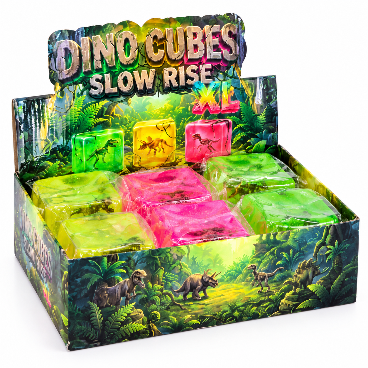 Squishy Cube Dino – Zachte Stressbal Fidget Toy – Slow Rising – Kleuren assortiment - Afbeelding 5