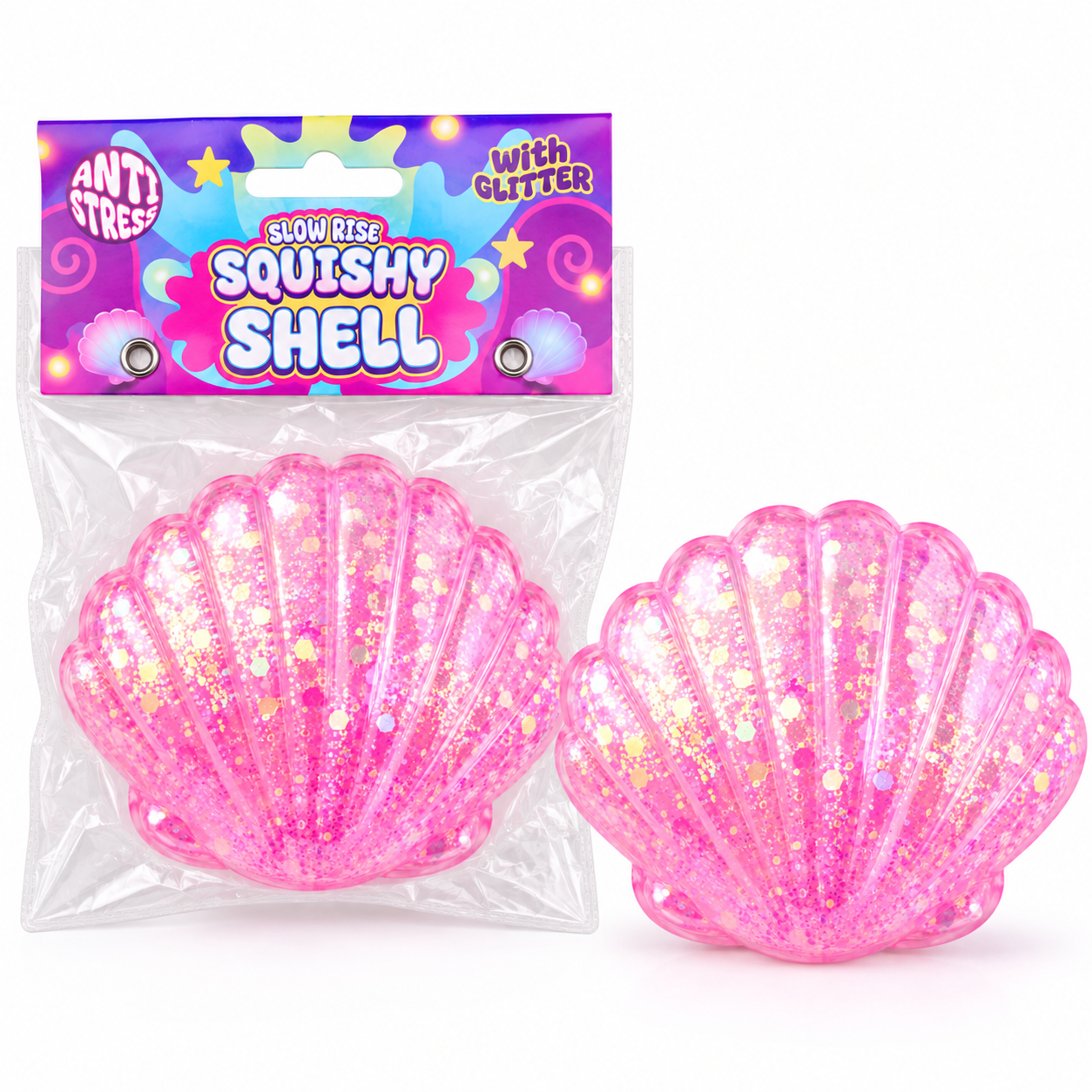 Shell Squishy – Zachte Stressbal Fidget Toy – Slow Rising – Kleuren assortiment - Afbeelding 2
