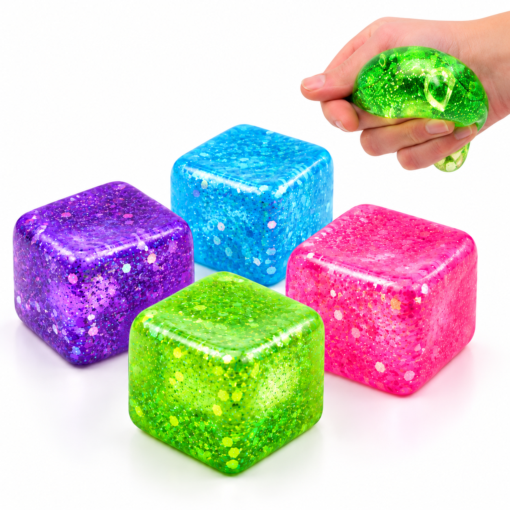 Squishy Cube Glitter – Zachte Stressbal Fidget Toy – Slow Rising – Kleuren assortiment