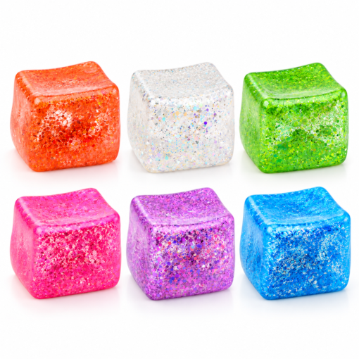 Alternative view of Squishy Cube Glitter XL – Zachte Stressbal Fidget Toy – Slow Rising – Kleuren assortiment