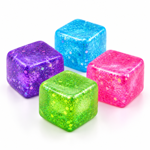 Alternative view of Squishy Cube Glitter – Zachte Stressbal Fidget Toy – Slow Rising – Kleuren assortiment