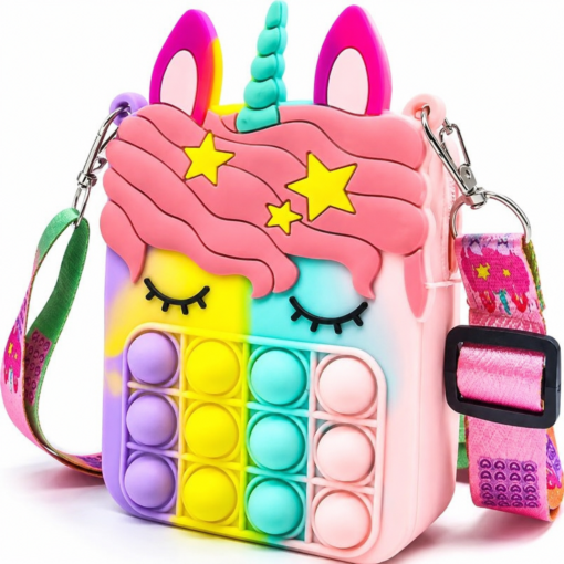 Pop It Unicorn Tasje - Fidget toy - Rechthoekig - Speel- en Opbergtasje voor Kinderen - Multicolor